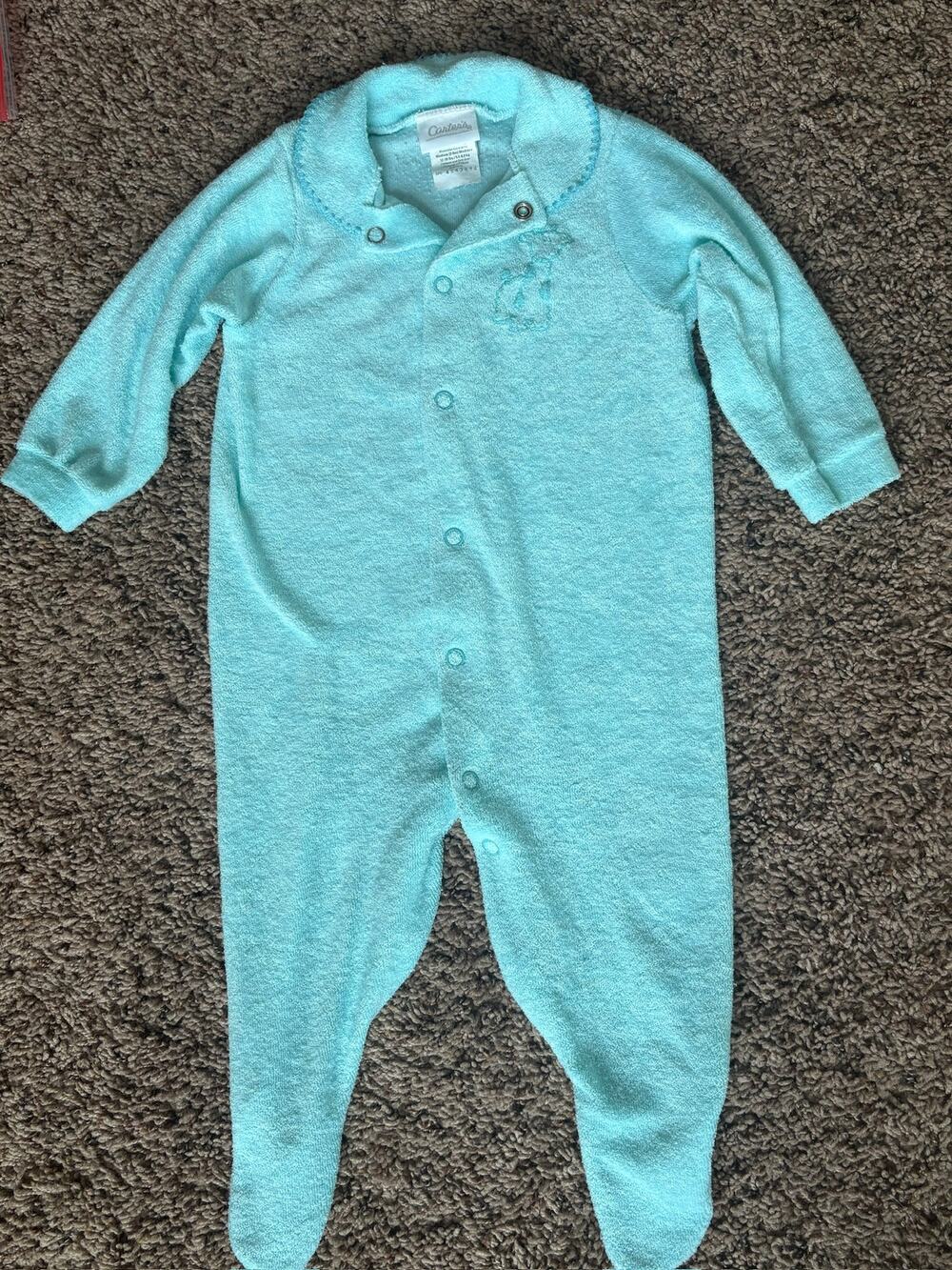 Vintage Carter's Terry Cloth Mint Blue Snap Front Footie Sleeper 3-6M
